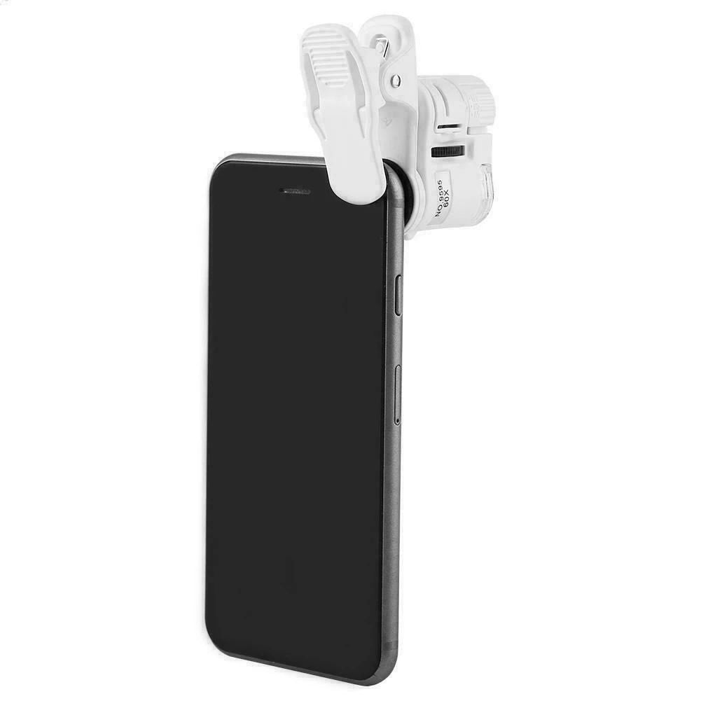 60X Clip-On Phone Microscope | LED & UV Light STEM Tool for Coins, Plants & Micro Observation