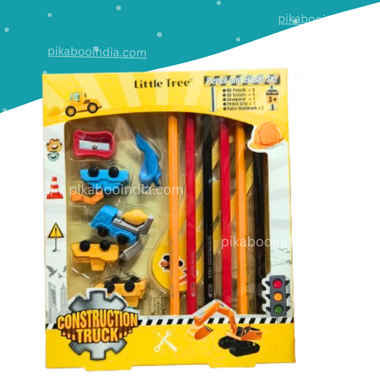 Construction Truck Stationery Set | Return Gift for Kids with Pencils, Erasers & More