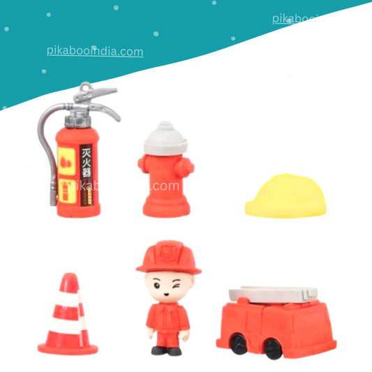 Fire Hero Eraser Set – 6 Non-Toxic Mini Erasers for Kids