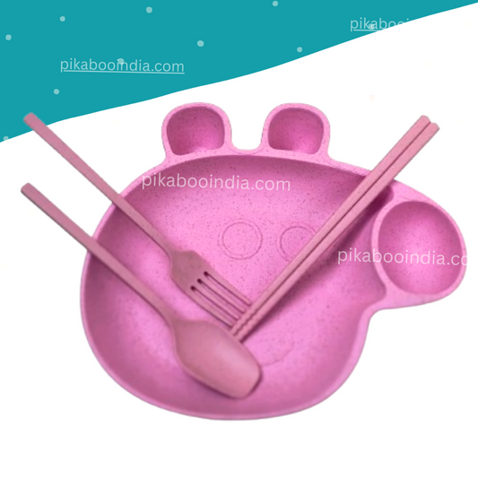 Kids’ Wheat Straw Tableware Set – Eco Dining Kit with Spoon, Fork & Chopsticks