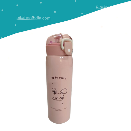 Surplus Stock: Pink Bunny Stainless Steel Water Bottle with Lid | Cute Design