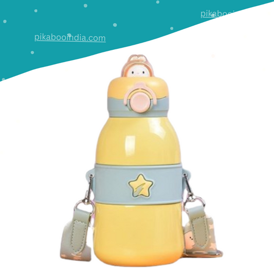 Cartoon Steel Kids Water Bottle – Insulated Thermos with Strap for School Use