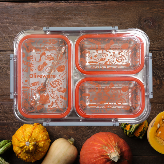 Buy 1 Get 1 Orange Bento Master 3 Insulated Steel Lunch Box  3 Compartments & Spoon Leakproof