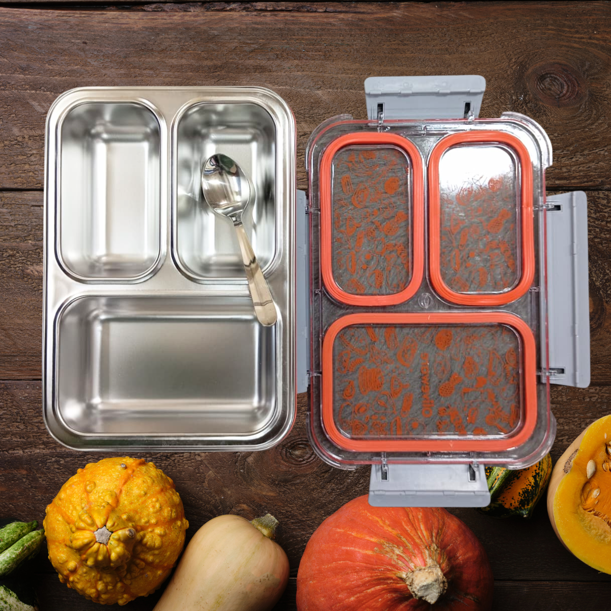 Buy 1 Get 1 Orange Bento Master 3 Insulated Steel Lunch Box  3 Compartments & Spoon Leakproof