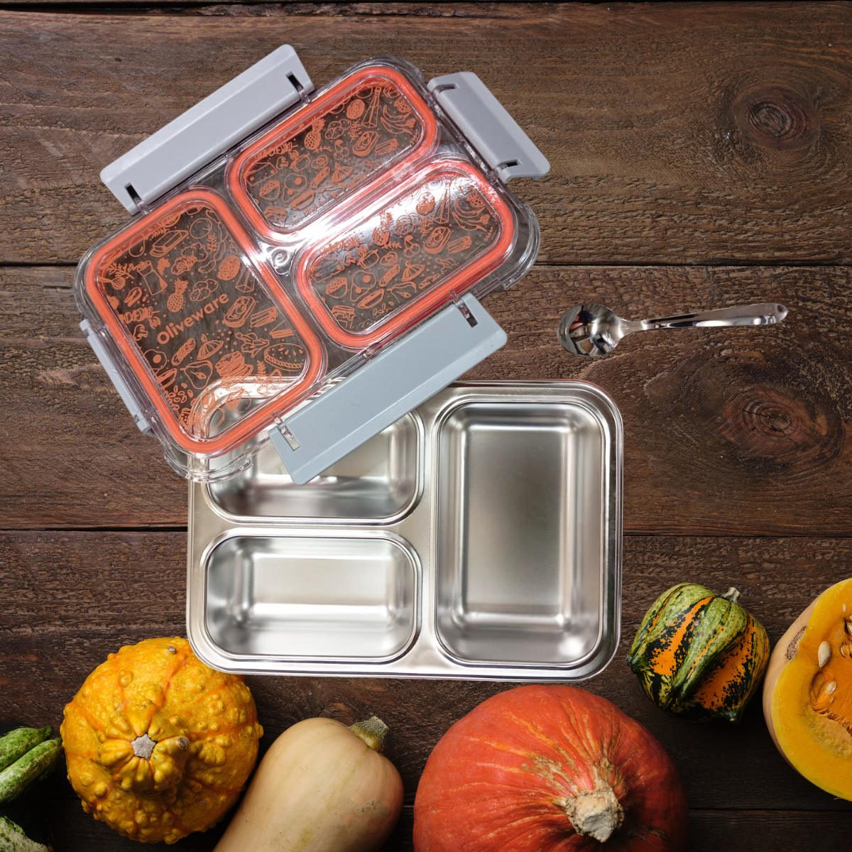 Buy 1 Get 1 Orange Bento Master 3 Insulated Steel Lunch Box  3 Compartments & Spoon Leakproof