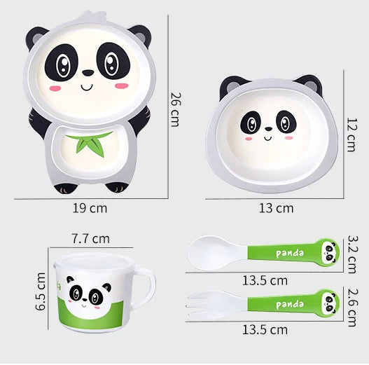 Panda Shape Children Snack Set Tableware Baby Self-Feeding Plate Bamboo Fiber Meal
