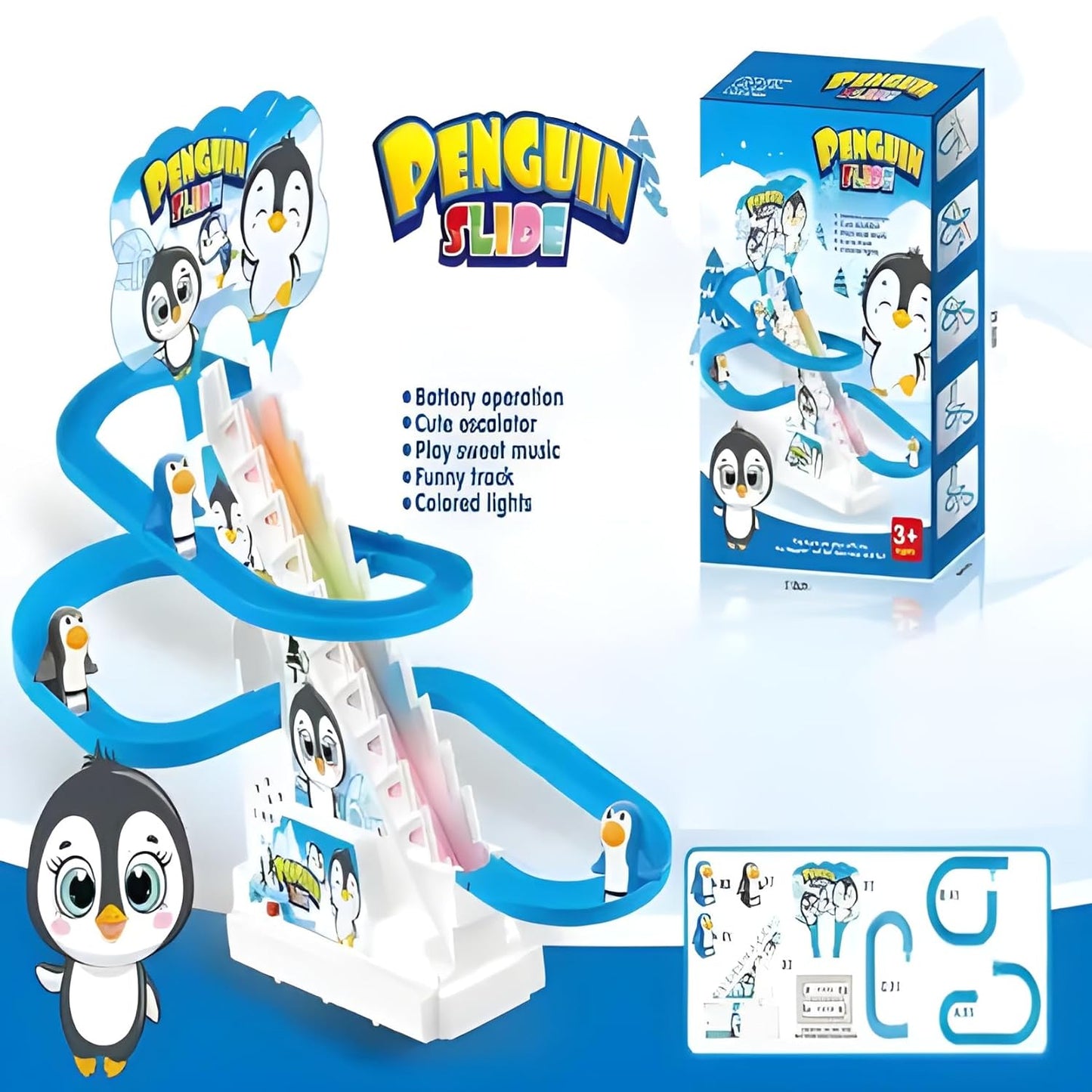 Penguin Race Track Game Set – Stair Climbing Toy with Lights & Music for Kids