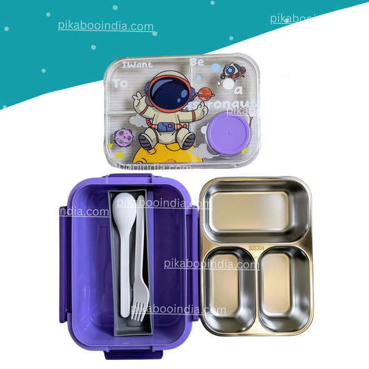3-Grid Stainless Steel Lunch Box | 850ml Leak-Proof