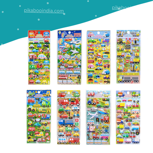 3D Puffy Vehicle Stickers for Kids | 8-Sheet Transport Set Learning Fun