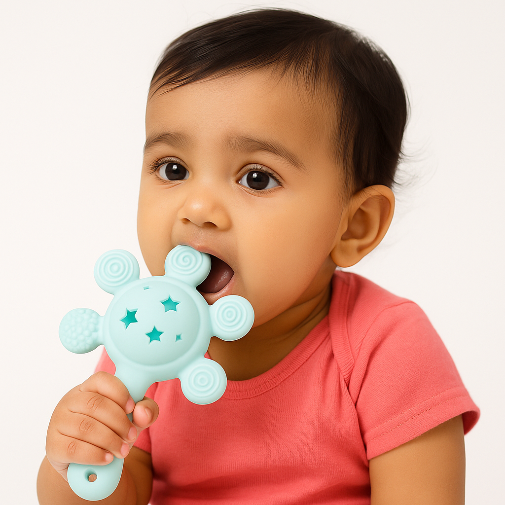 Sun Silicone Teether Rattle Toy – Soft & Safe for Babies