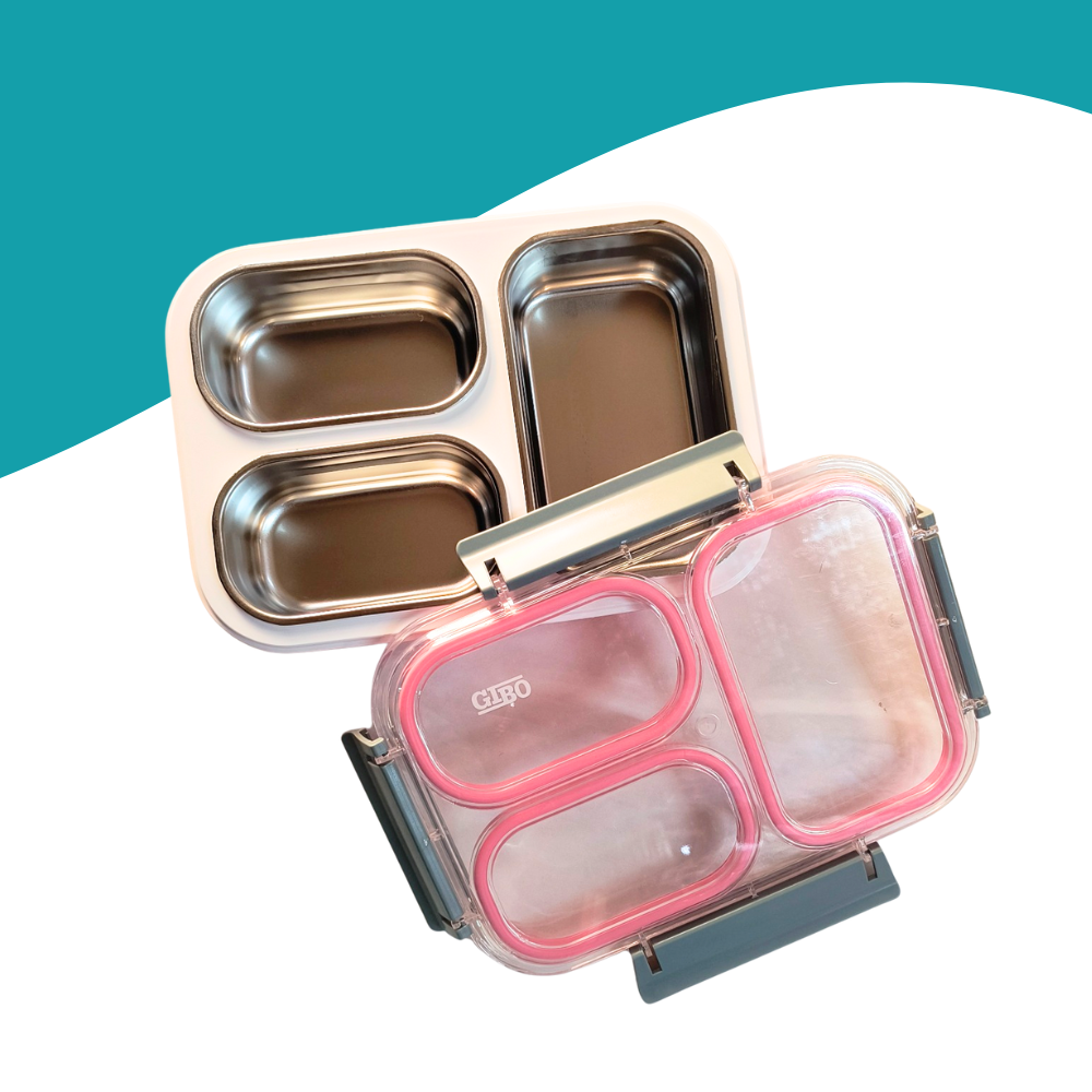 Pink Steel Lunch Box – 3 Compartment Leakproof Tiffin