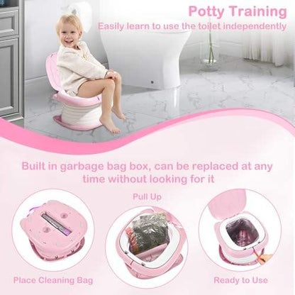 Portable Potty Training Seat - Foldable Travel Toilet for Toddlers with Bags
