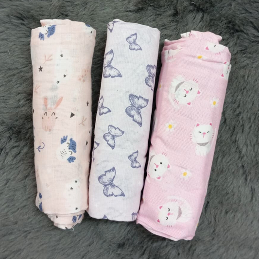 Rabbit Butterfly Cat Organic Cotton Baby Swaddle Blanket – 42x42 inches Set of 3