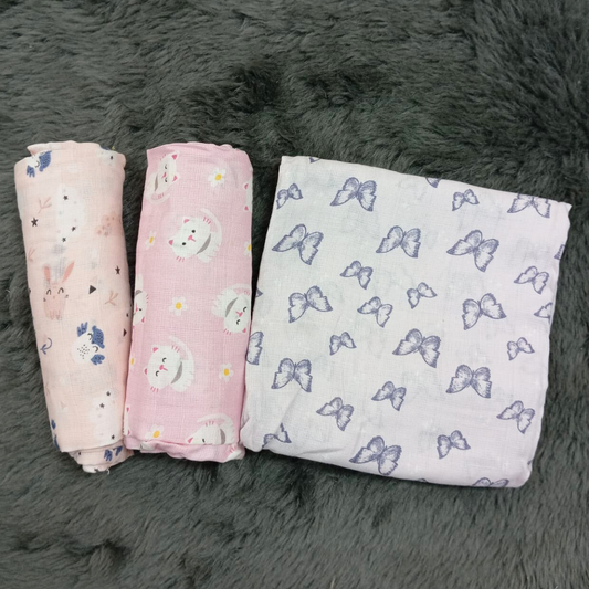 Rabbit Butterfly Cat Organic Cotton Baby Swaddle Blanket – 42x42 inches Set of 3
