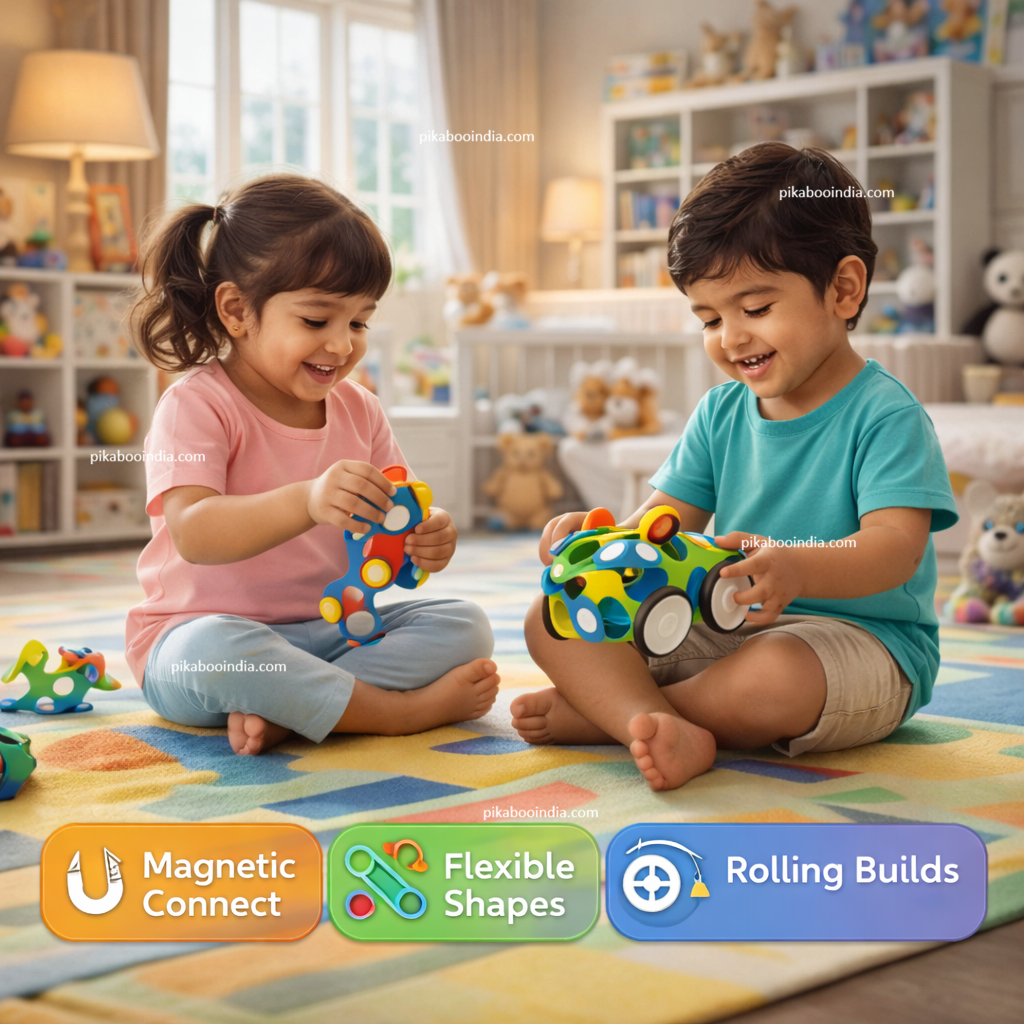 Jugnu Rainbow Magnetic Sheets Builder 16 pc Educational Construction Toy for Kids