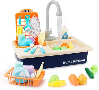 Kitchen Sink Pretend Play Dishwasher with Running Water for Kids