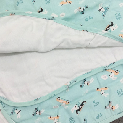 Riding Bunny Adventure: 6-Layered Muslin Swaddle Blanket for Soft and Cozy Comfort