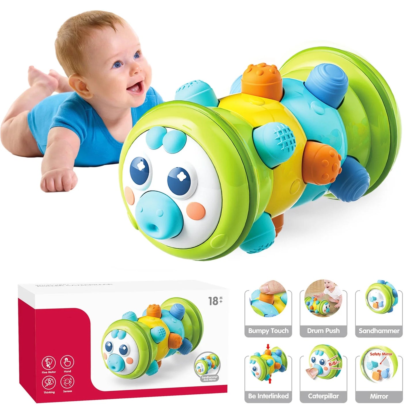 Roller Caterpillar Baby Educational Crawling Tummy Time Toy Infants Toddlers