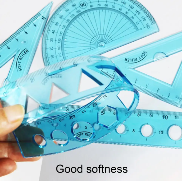 4Pcs/Set Plastic Ruler Set Soft Geometry Maths Drawing Compass Centimeters Geometry Stationery Rulers Mathematical for School