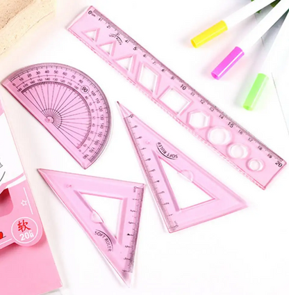 4Pcs/Set Plastic Ruler Set Soft Geometry Maths Drawing Compass Centimeters Geometry Stationery Rulers Mathematical for School
