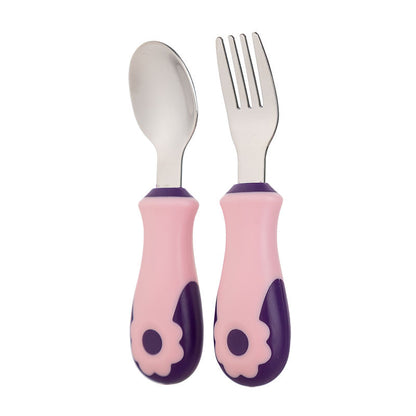 Self-Feeding Steel Spoon & Fork Set – Safe Colors for Toddlers