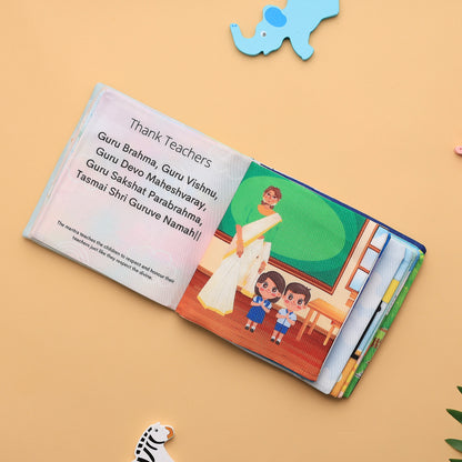 Shloka Cloth Book – Crinkle Page & ॐ Box | 0–3 Yrs