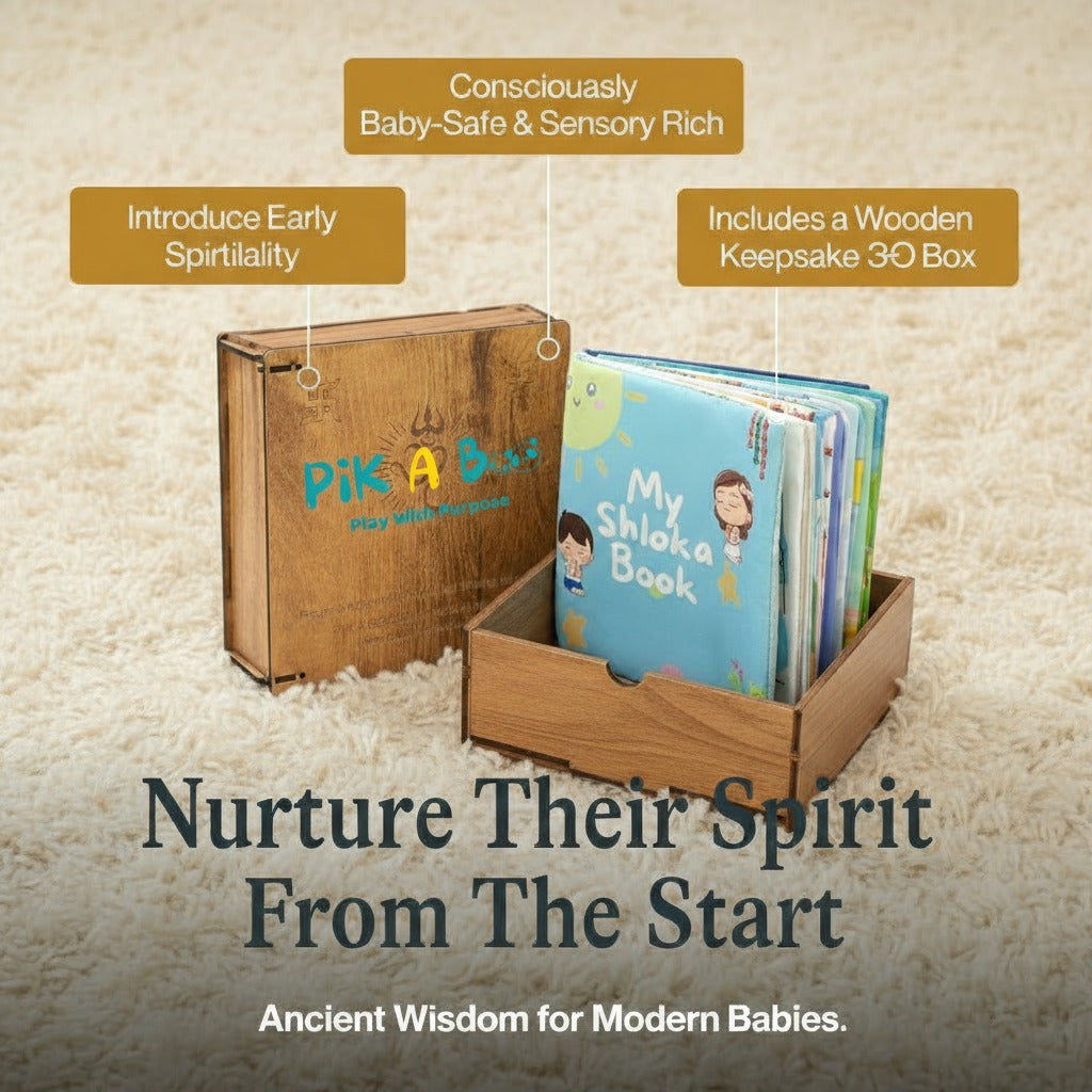 Shloka Cloth Book – Crinkle Page & ॐ Box | 0–8 Yrs