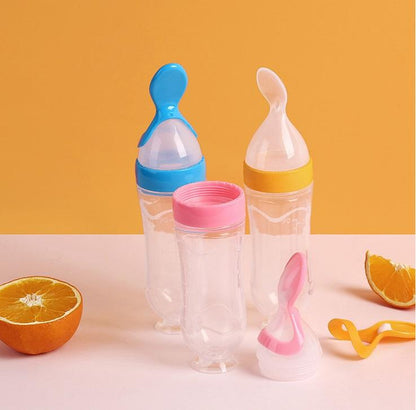 Silicone Squeeze Feeding Bottle with Spoon | BPA-Free Baby Feeder for Milk