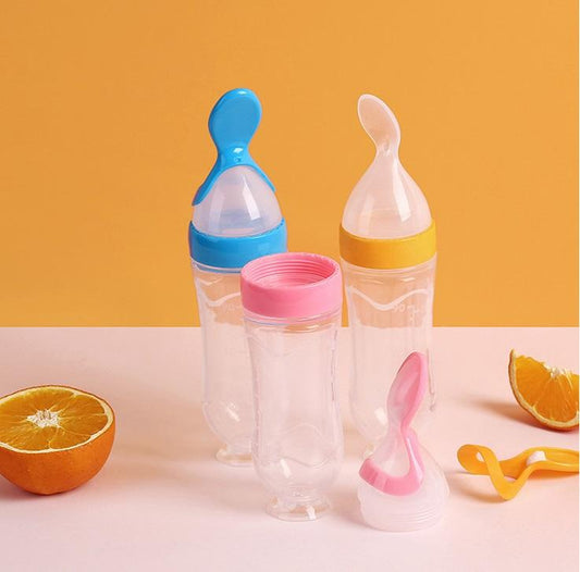 Silicone Squeeze Feeding Bottle with Spoon | BPA-Free Baby Feeder for Milk