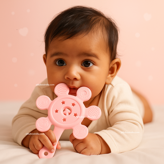Sun Silicone Teether Rattle Toy – Soft, Safe Teething Relief for Babies 3-12M