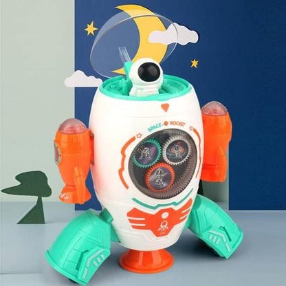 Space Rocket Robot Toy for Kids 3+ - 360° Rotation, Lights, Music & Dancing Action