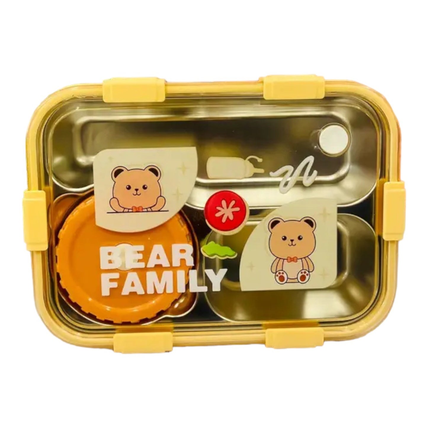 Bear Family 3 Grid Tiffin Snacks Lunch Box and Bowl with Lid