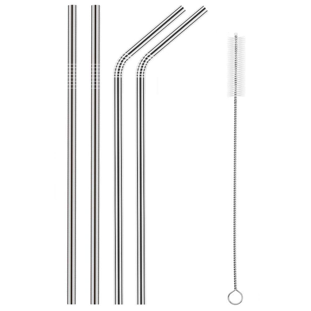 Stainless Steel Metal Straws (2 Bend 2 Straight) Set for Drinking Juice Reusable BPA-Free Metal