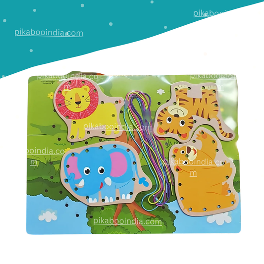 Wooden Threading Board – Patterned Lacing Toy for Kids’ Motor Skills & Creativity (Any 1)
