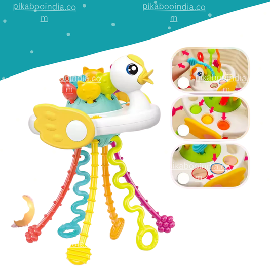 Duck Pull String Teething Toy for Babies - Sensory Montessori Travel Toy