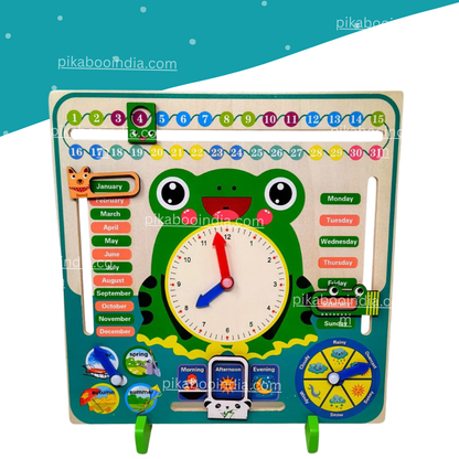 Wooden Frog Clock Set – Calendar Toy for Kids