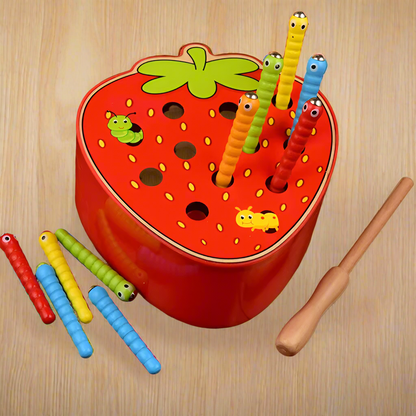 Wooden Magnetic Strawberry Bug Catch Game Montessori Toy for Kids