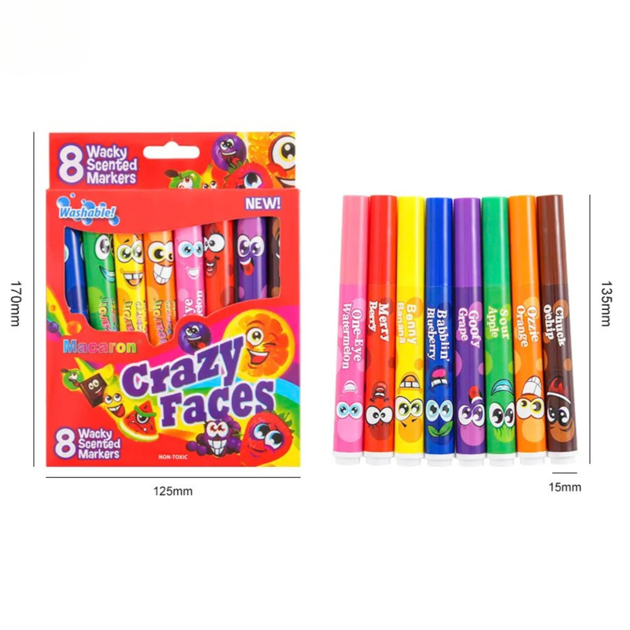 Crazy Face Scented Markers – Pack of 8 Fun Emoji Pens for Kids’ Art & Doodles