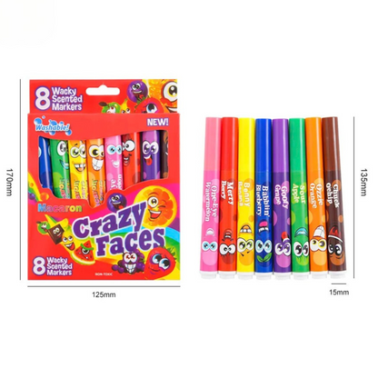 Crazy Face Scented Markers – Pack of 8 Fun Emoji Pens for Kids’ Art & Doodles