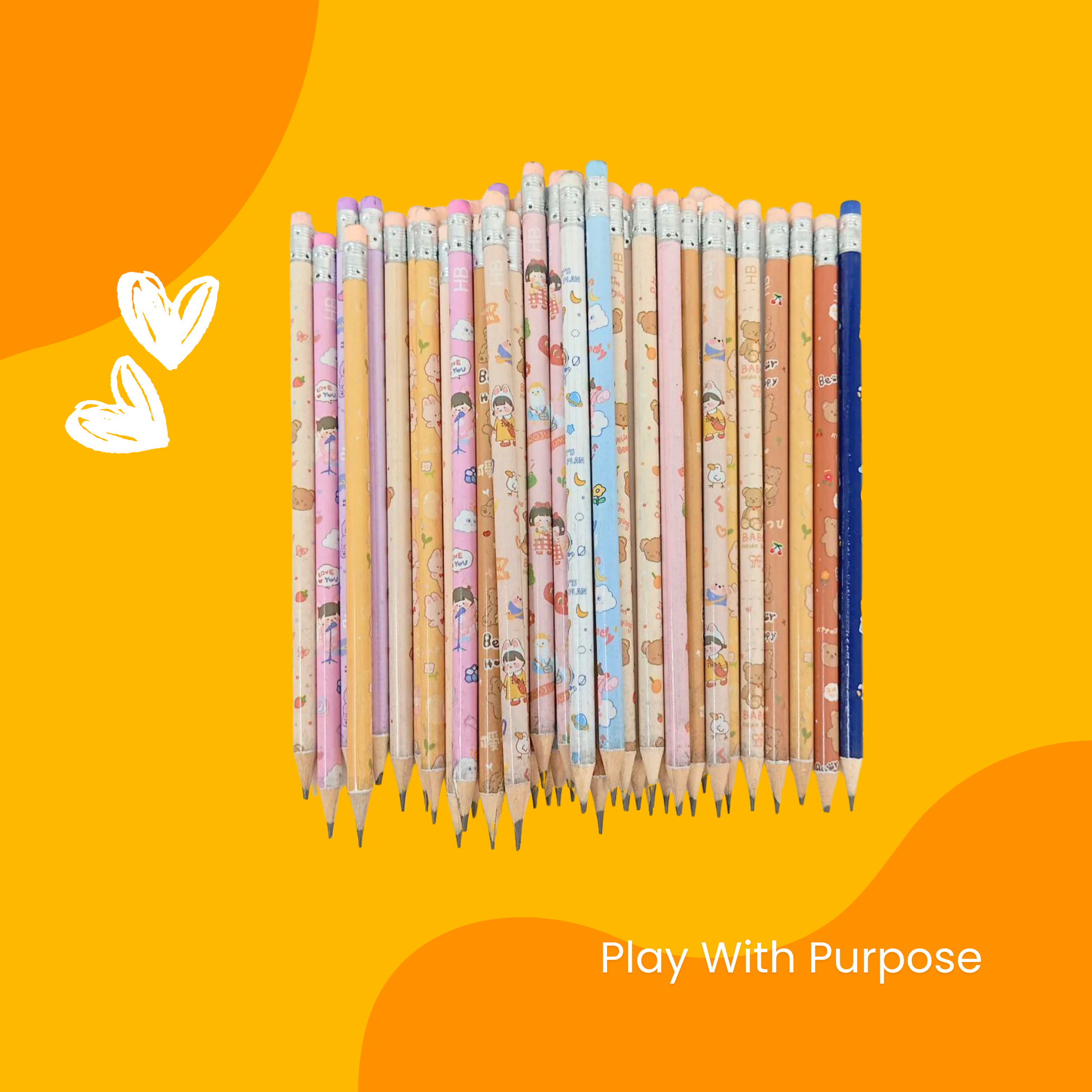 Set of 10 Cute Quirky Pencils with Erasers on Top – Fun Stationery for Kids