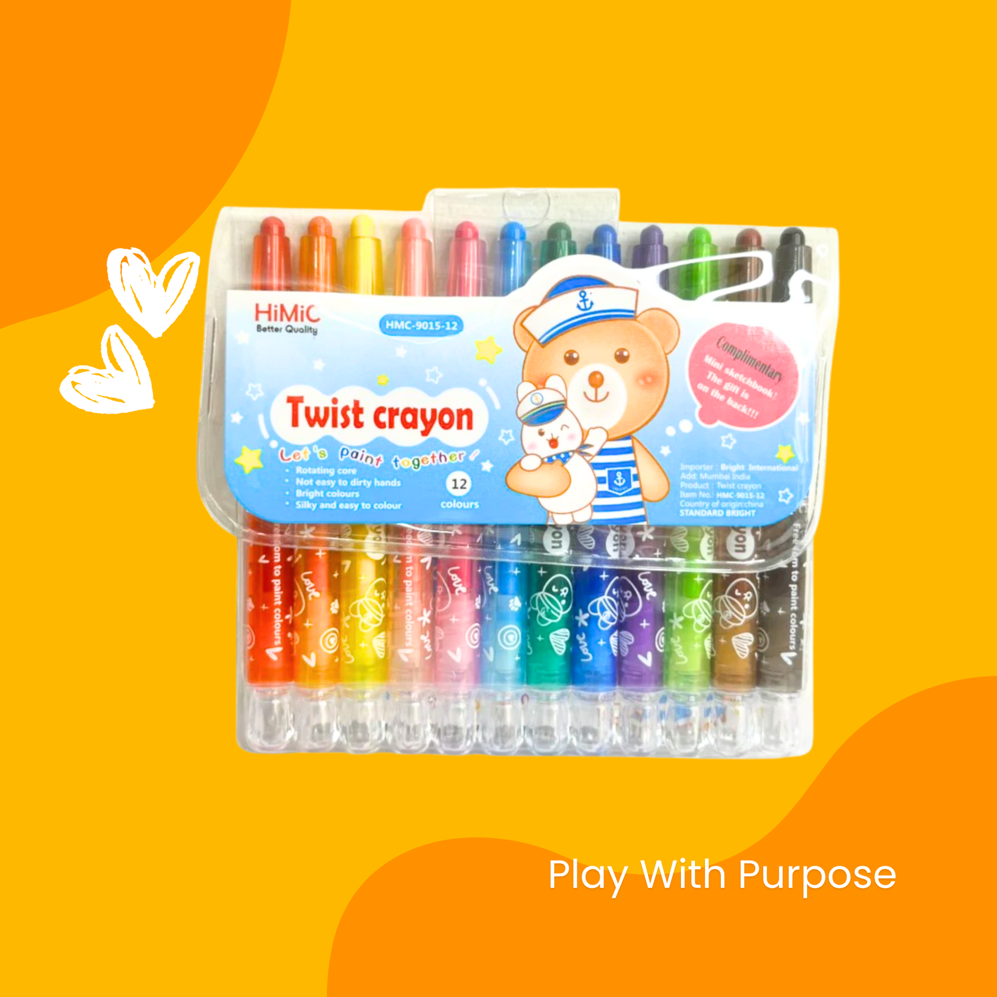 PiK A BOO Twist-Up Rolling Crayon Stick Pens Smooth for Kids’ Art ,fun & Craft