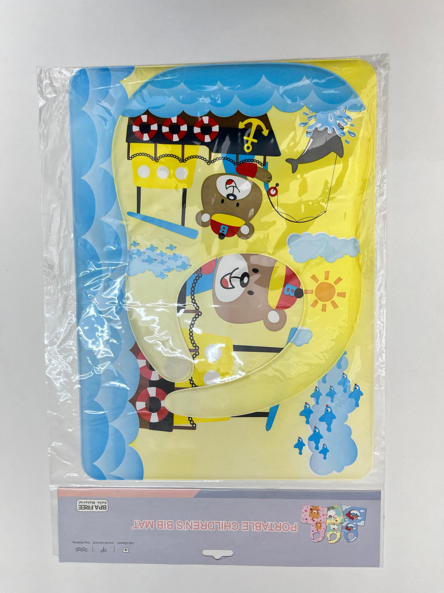 Portable children's Bib Mat Set for Infants Toddlers Kids Bib with Pocket