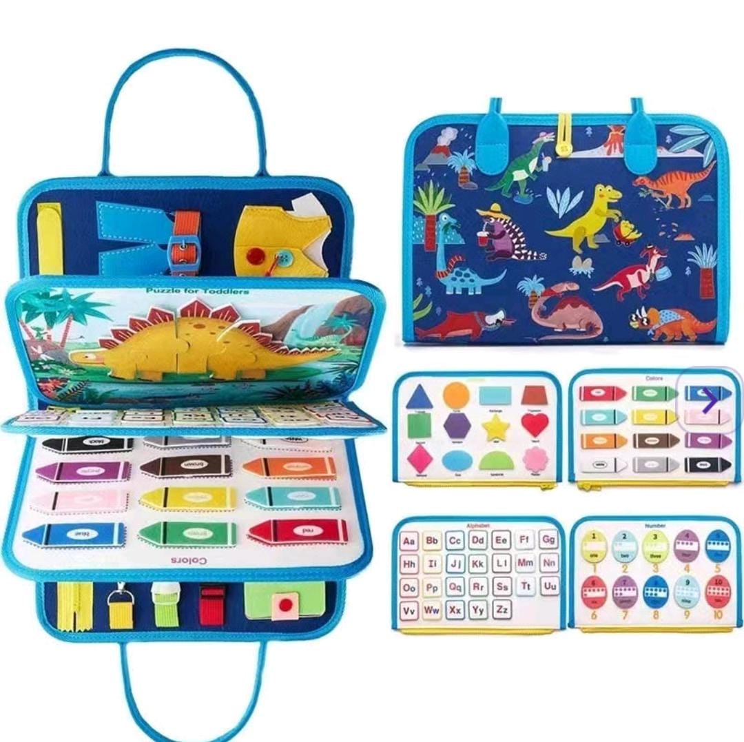 Dino Busy Quiet Book Bag - Felt Based Montessori Activity Kit for Early Education