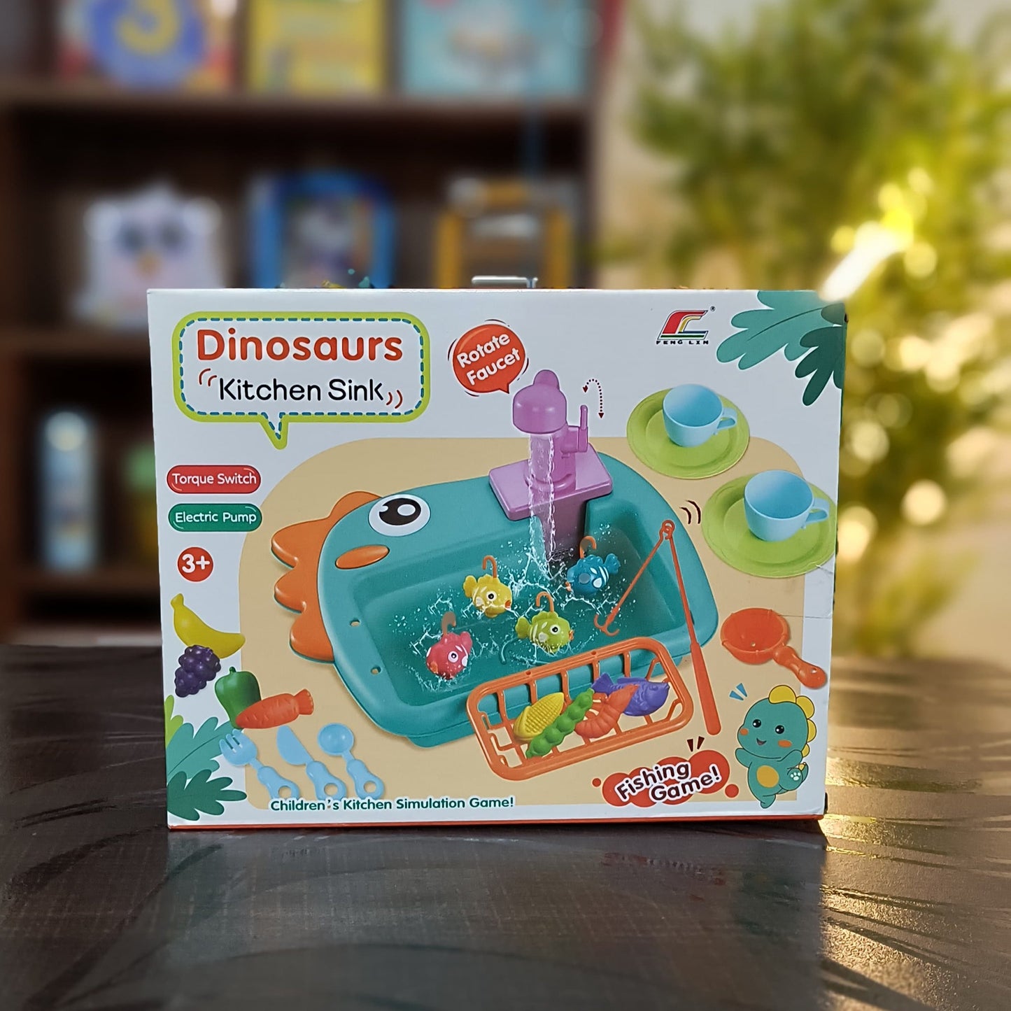 Kitchen Sink Dino - Electric Dishwasher Set for Kids' Pretend Play