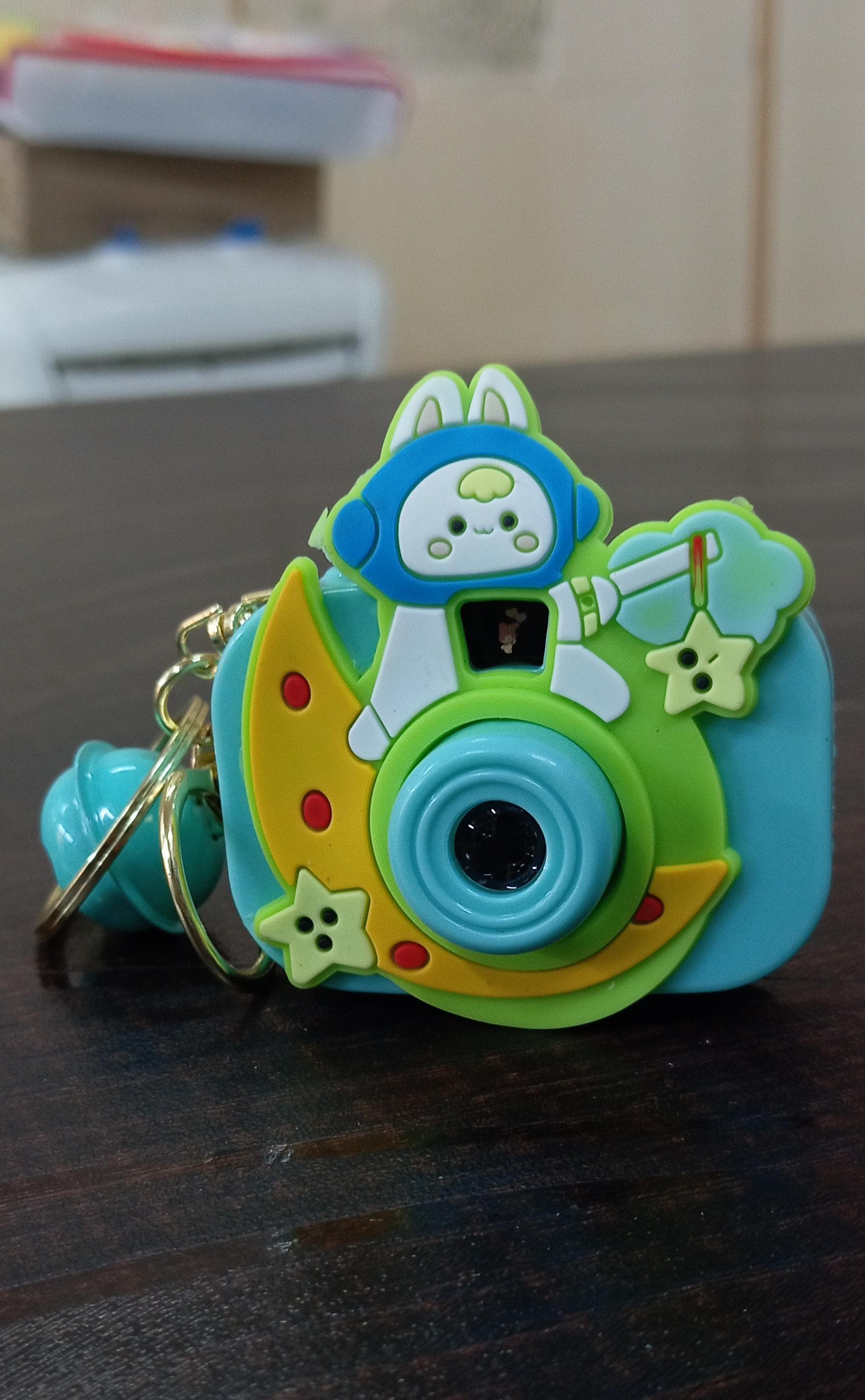 Bunny Astronaut Light-Up Projection Keychain | Moon Toy With Bell Ages 3+