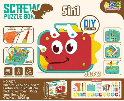 5-in-1 DIY Screw Puzzle Box with Auto Drill Machine - Creative Learning Toy for Kids