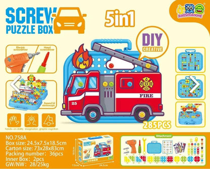 5-in-1 DIY Screw Puzzle Box with Auto Drill Machine - Creative Learning Toy for Kids