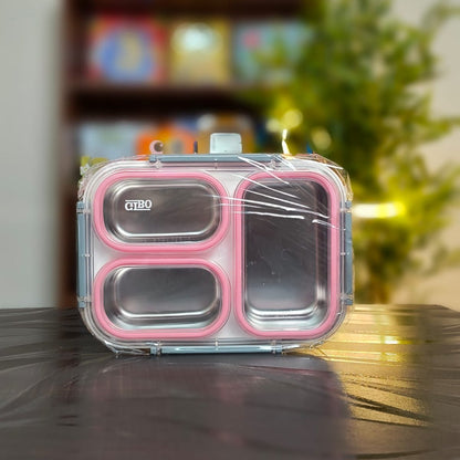 3 Grid Leak-Proof Bento Lunchbox 1.2L Stainless Steel, BPA-Free, for Kids & Adults