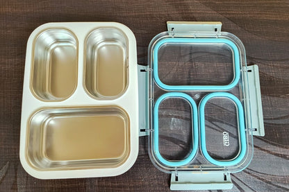 3 Grid Leak-Proof Bento Lunchbox 1.2L Stainless Steel, BPA-Free, for Kids & Adults