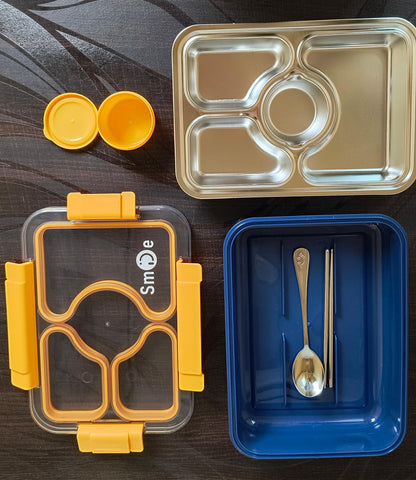 Smile Stainless Steel Bento Lunch Box with 4 Compartments for Kids - Fun & Functional Meal Prep.